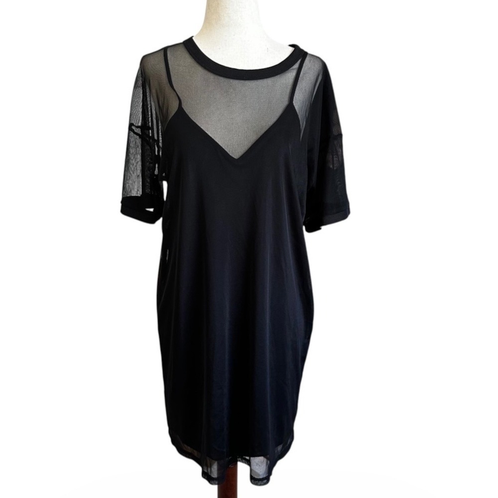 Forever 21 Womens Black Sheer Mesh T-Shirt Mini Dress Size Medium | 0085